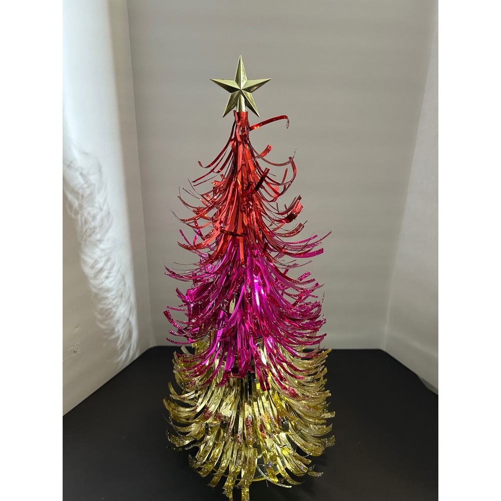 Tinsel Christmas Tree Red Pink Gold Ombre Star Topper Tabletop World Market New - Picture 5 of 7
